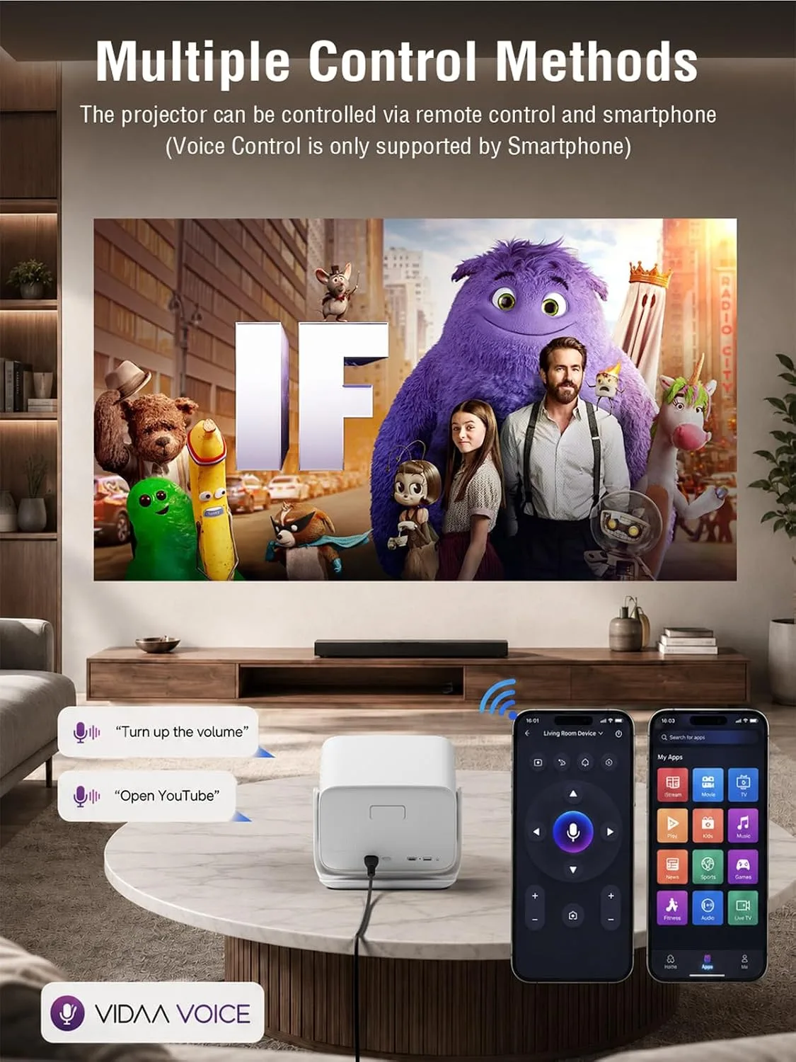 XuanPad [VIDAA Live TV & 6000 ANSI & Now with Netflix] 4K Smart Projector with WiFi and Bluetooth, AI Voice Control, XuanPad White Portable Outdoor Movie Projector 4k, 42W Dolby Audio, Auto Focus & Ke