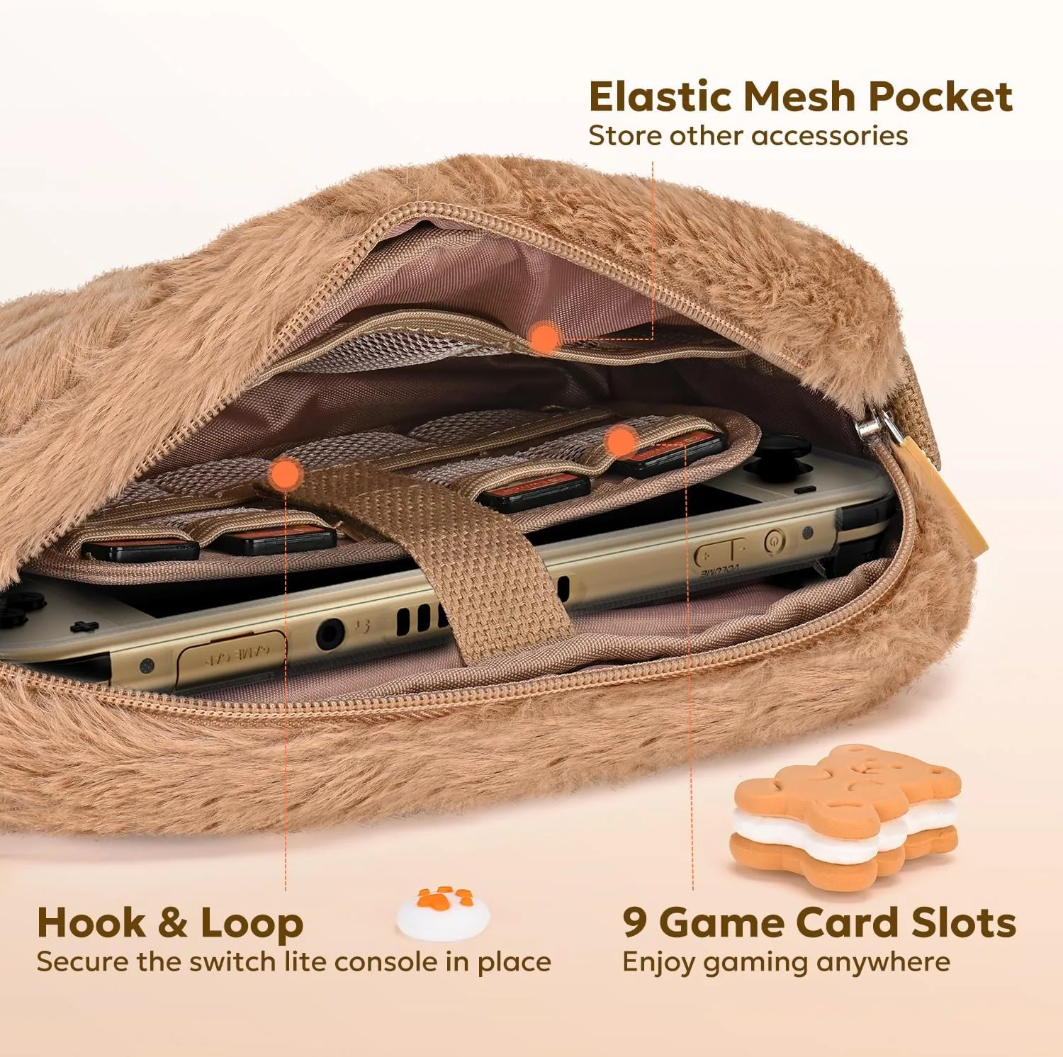 innoAura Switch Lite Case 14-in-1 Accessories Bundle for NS Switch Lite (2019), with Protective Carrying Case, Game Holder, Screen Protector & Cute Thumb Grips, Brown Dog Plush Bag