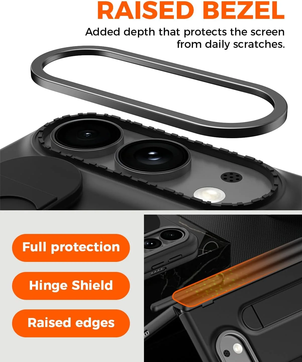 NINKI Handle for iPhone Duo Case with Strap & Kickstand, Built-in Front Screen Protector, Shock-Absorption Slim Hinge Protection Stylus Cover for iPhone Duo Fold Case with S Pen Slot Cover Mens Black