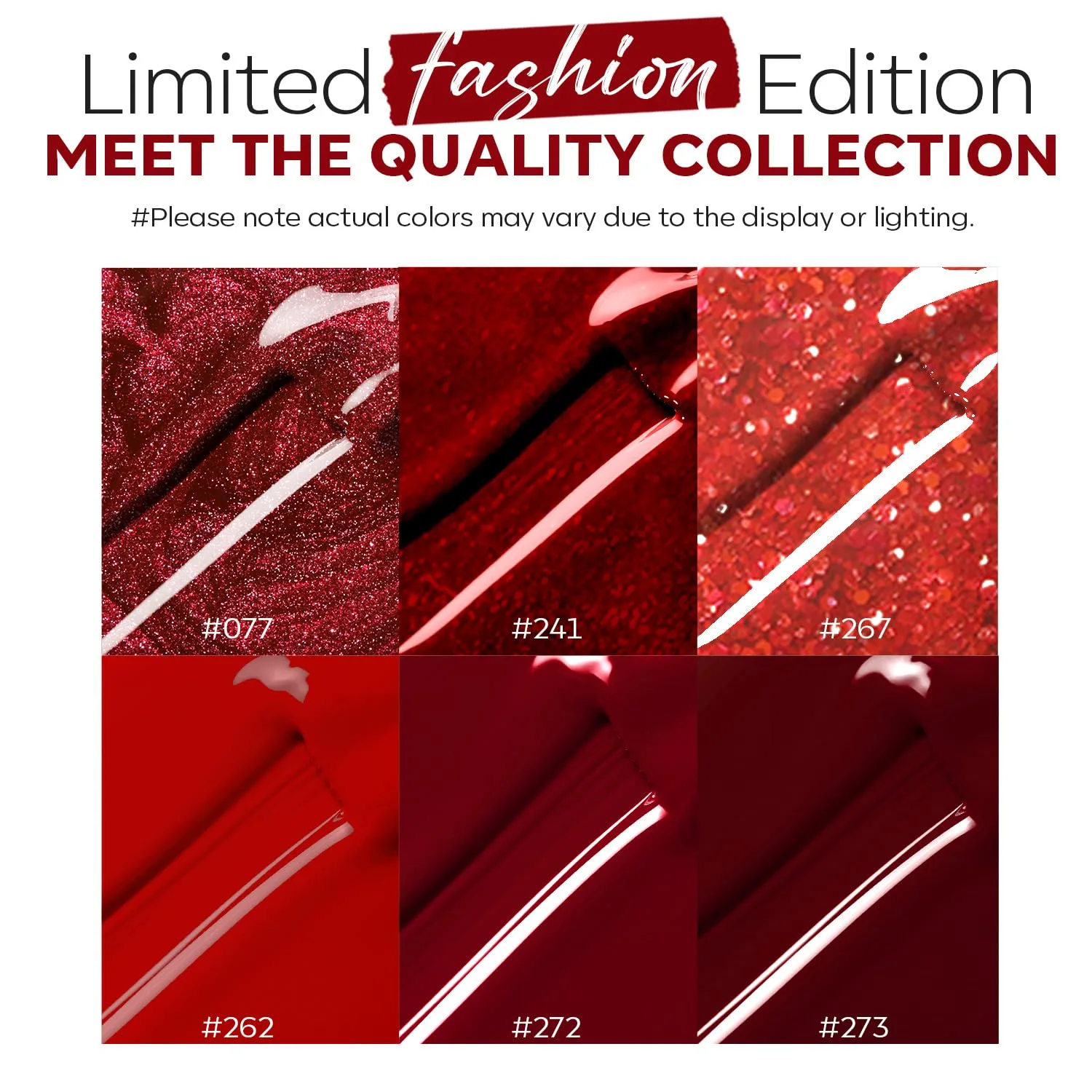 modelones Red Nail Polish, 6 Colors Dark Ruby Cherry Red Glitter Set