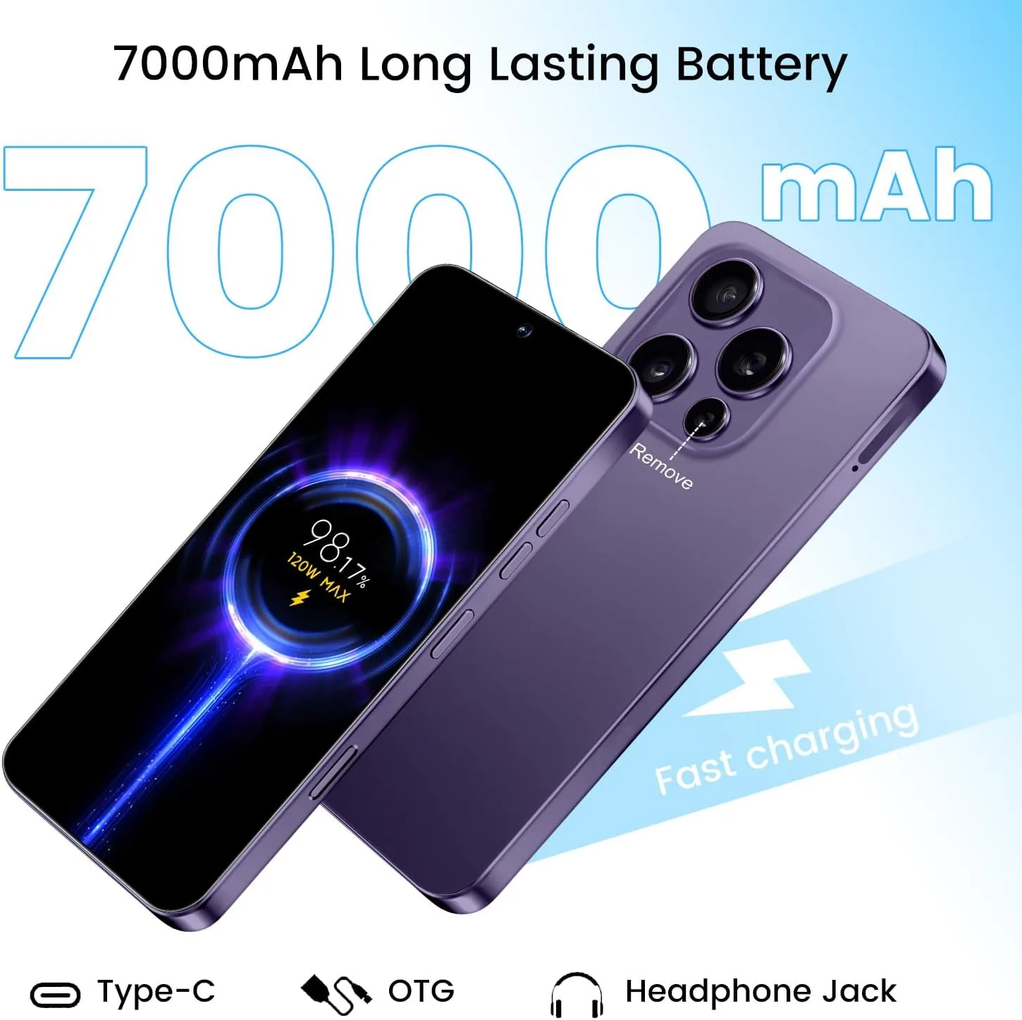Huness I16 PM 16+1TB Smartphone Unlocked Cell Phone,6.99" HD Screen Unlocked Phones,Battery 7000mAh Android 14,Face ID/Fingerprint Button unlock/Photos/5G/Dual SIM/GPS (Deep Purple)