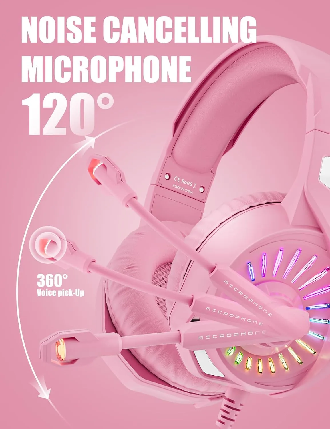 ZIUMIER Wired Pink Gaming Headset for PC, PS5, PS4, Xbox Series X|S