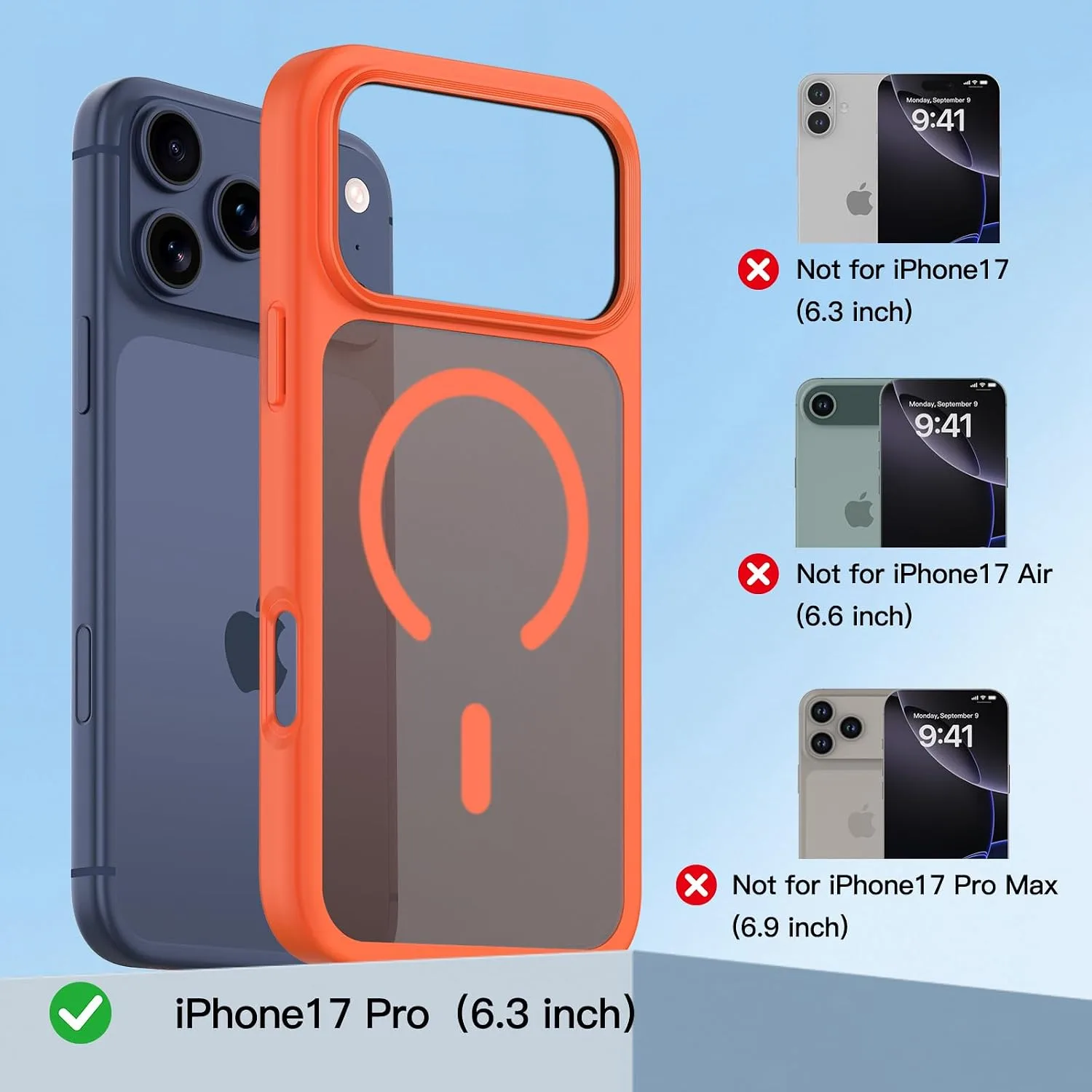 COOLQO Magnetic for iPhone 18/17 Pro Case, Translucent Matte, Orange