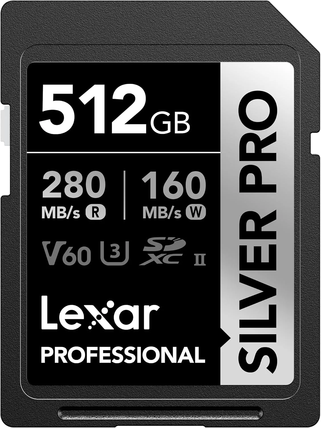 Lexar 512GB Silver PRO SD Memory Card, 280MB/s Read, 4K, V60, U3, UHS-II