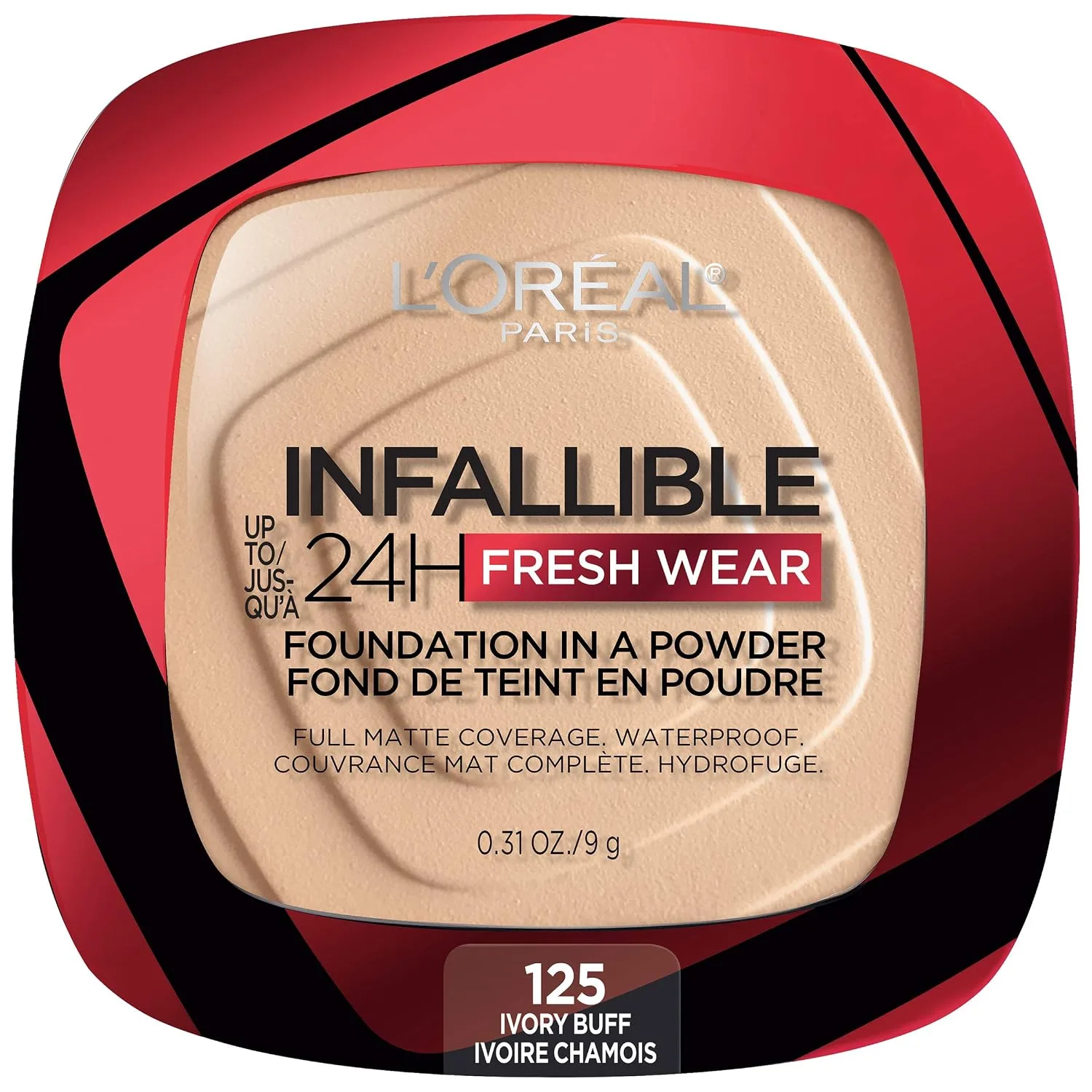L'Oreal Paris Makeup Infallible Fresh Wear Foundation in a Powder, Up to 24H Wear, Waterproof, Ivory Buff, 0.31 oz. (Packaging May Vary)