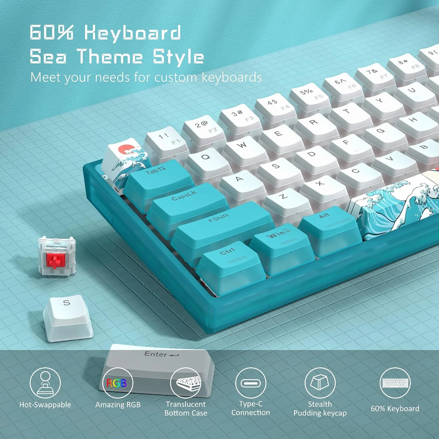 Womier 60% Percent Keyboard Gaming, Creamy Mechanical Wired Keyboard Anime