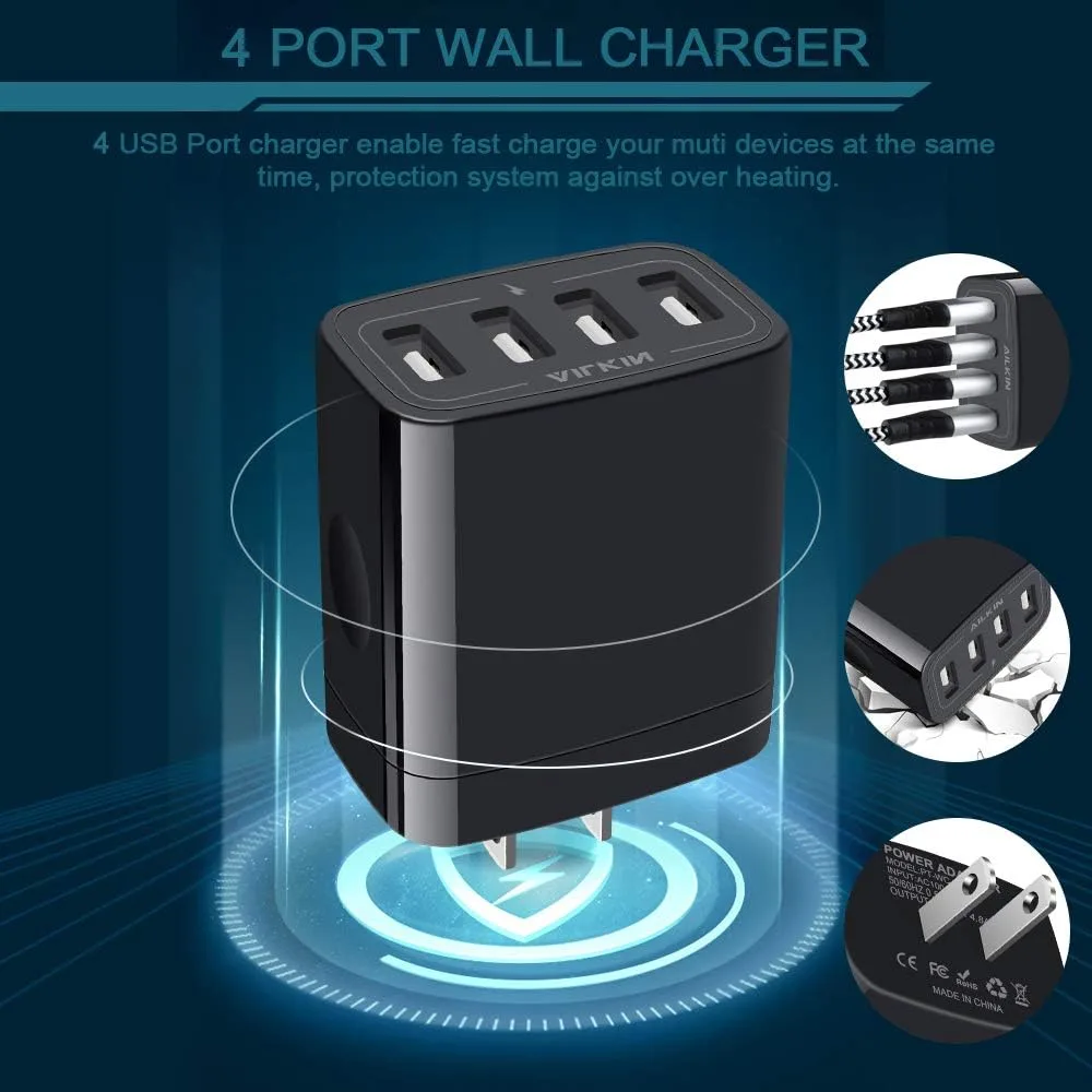 Wall Charger, USB Charger Adapter, AILKIN 4.8A 4Multi Port Fast Charging