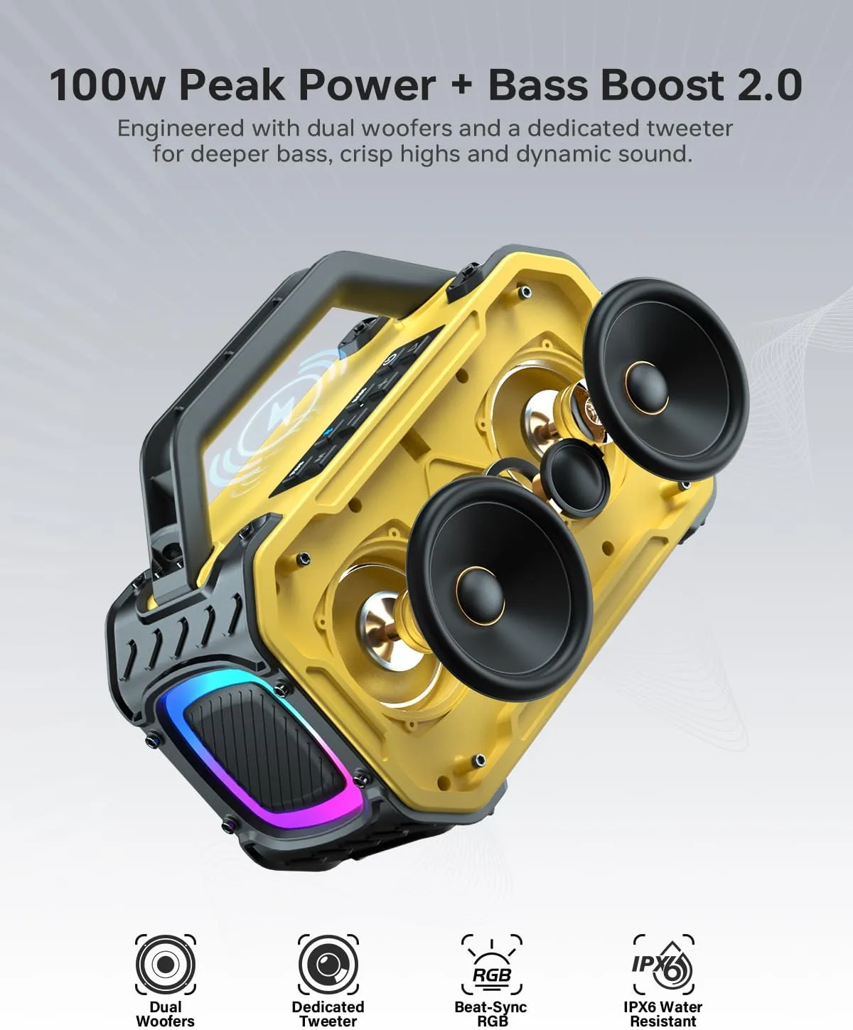 Energizer Outdoor Bluetooth Speakers, 100W Peak Portable Wireless Speaker