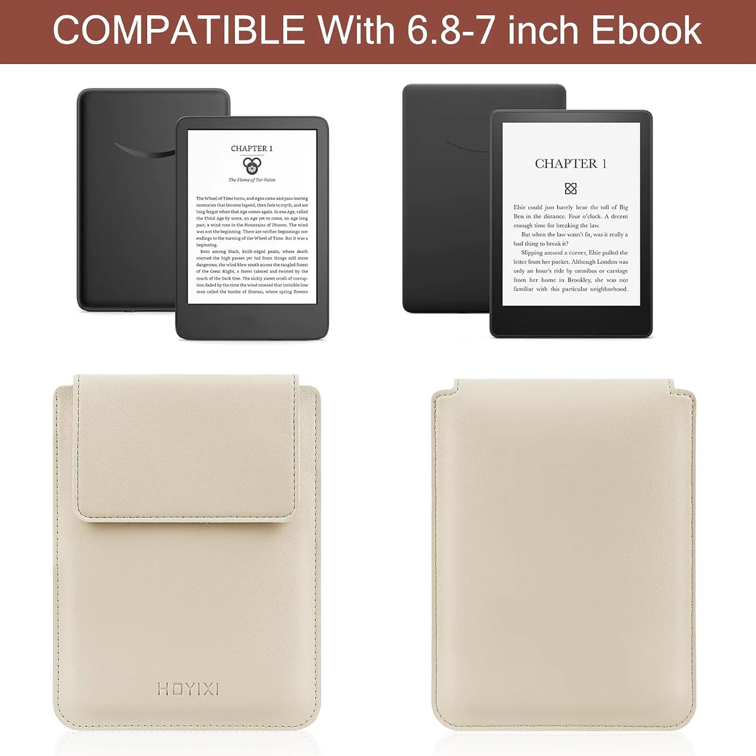 HoYiXi Universal Sleeve Case for 6.8",7" Paperwhite/Colorsoft/Signature Edition 2025 & 2021 Compatible 6.8" Kobo Clara HD/Pocketbook/Tolino Protective Case for 6.8'' 7'' ebook Reader,Beige