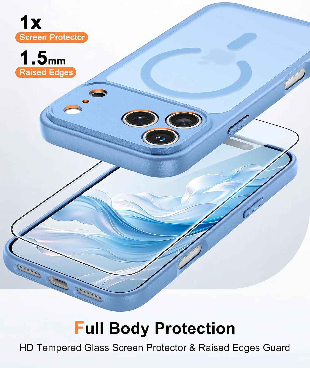 FNTCASE for iPhone 18 Pro Max / 17 Pro Max Case Fit for MagSafe Light Blue