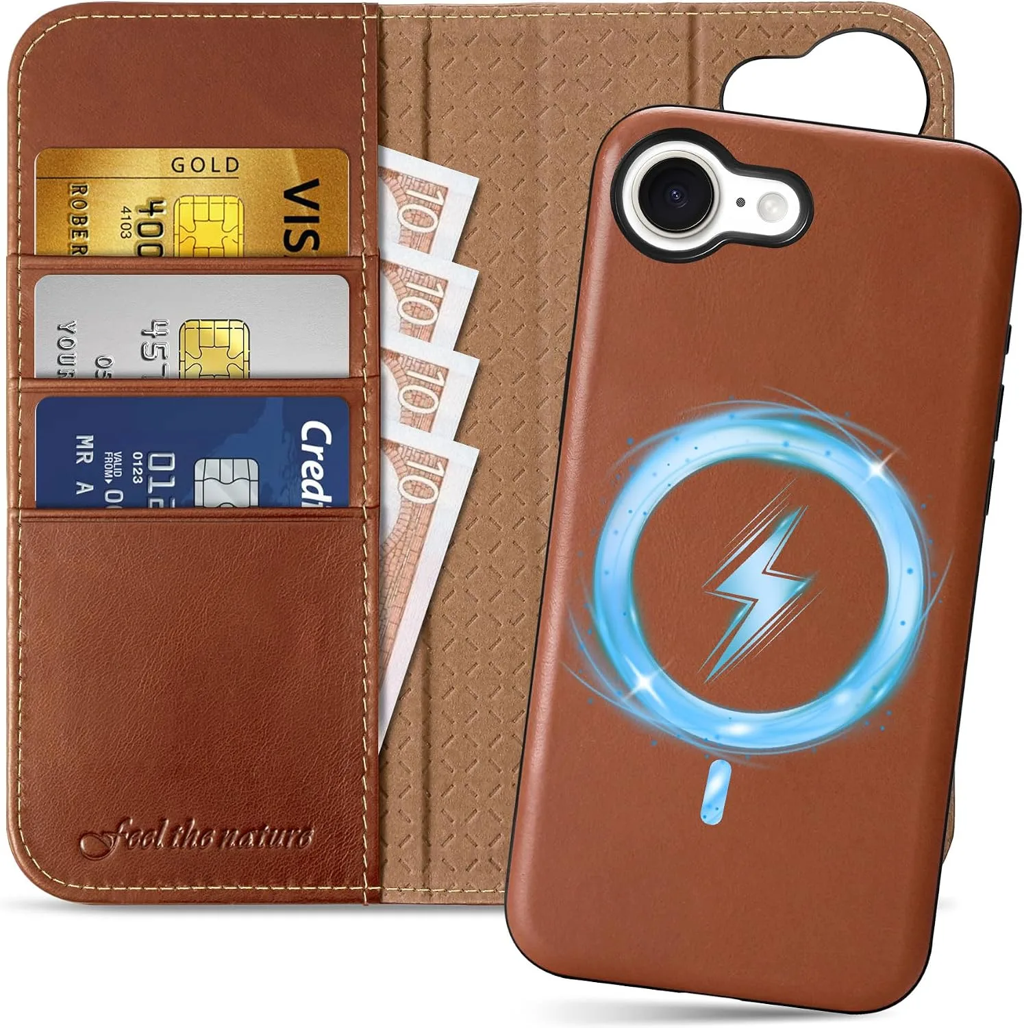 SHIELDON Detachable Leather Wallet Case for iPhone 17e 6.1", Retro Brown