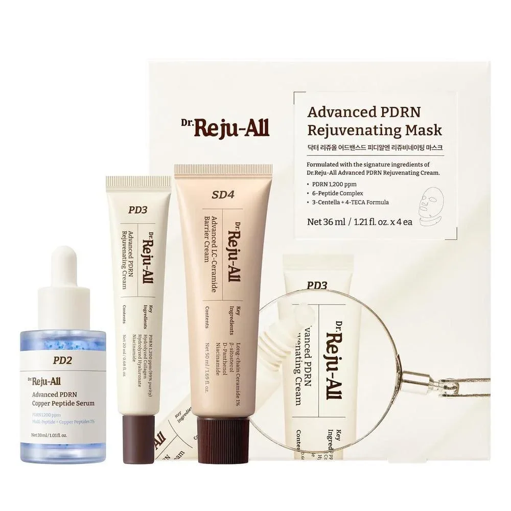Set de Tratamiento Facial Dr.Reju-All con Sérum de Péptidos de Cobre, Crema PDRN, Crema Barrera LC-Ceramide y Mascarilla PDRN