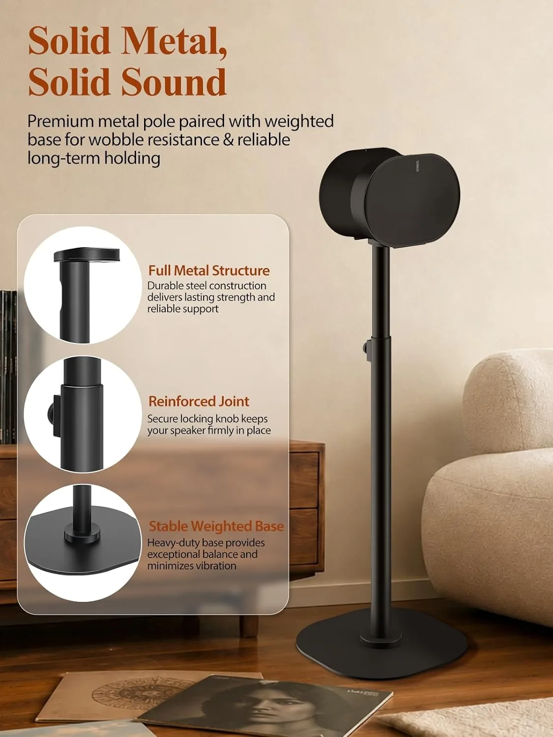 Haturi Adjustable Speaker Stands for Sonos Era 100, 100 SL & Era 300, Pair