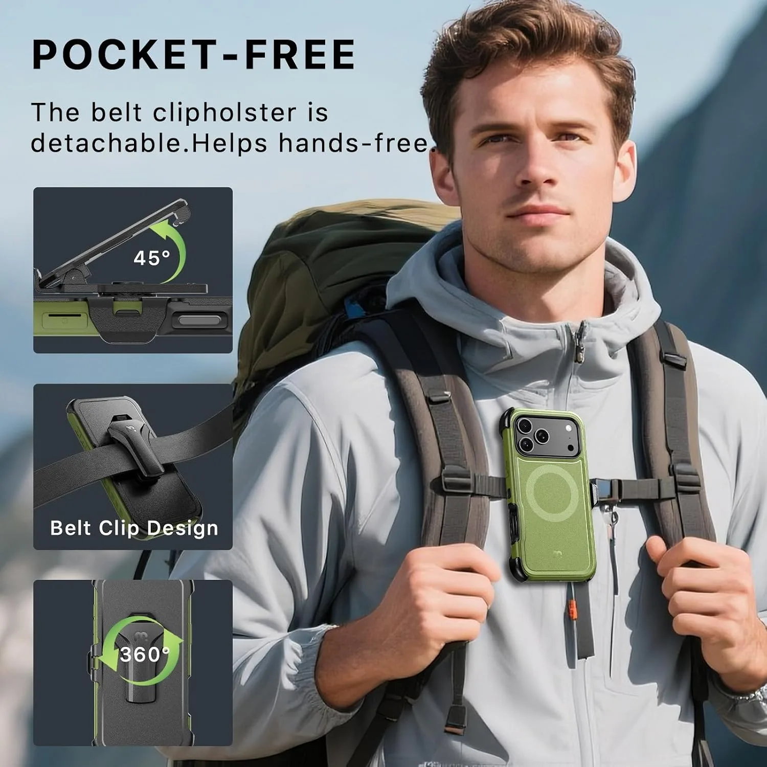 M MYBAT PRO for iPhone 17 Pro Max Case with Belt Clip Holster Army Green