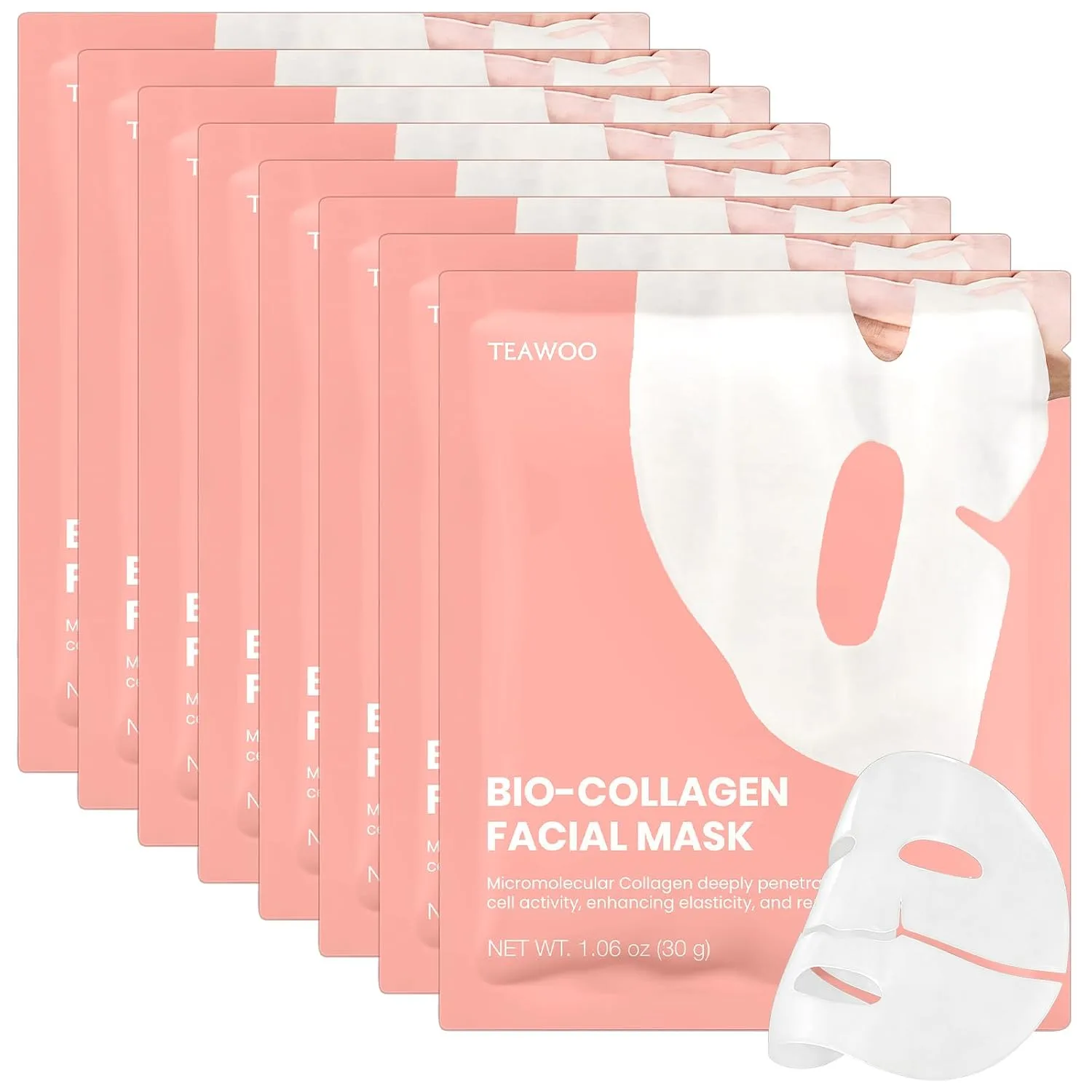 Bio-Collagen Facial Mask 8 EA, Hydrating & Soothing Hydrogel Face Mask