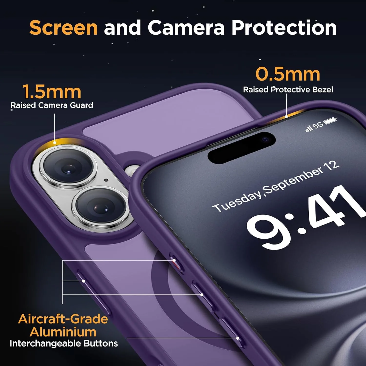 Miracase Magnetic Series for iPhone 16 Case [Compatible with MagSafe] Military-Grade Protection, Anti-Fingerprint, Slim Phone Case for iPhone 16 6.1 inch - Deep Purple