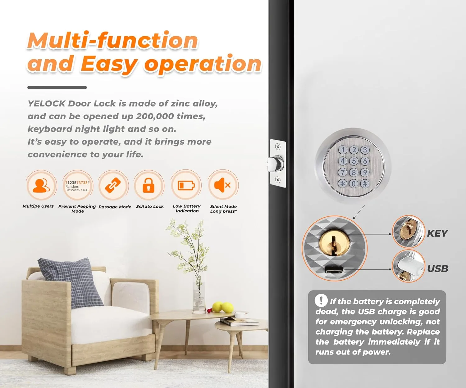 Buoan Keypad Door Knob, Keyless Entry Digital Door Lock with Handle