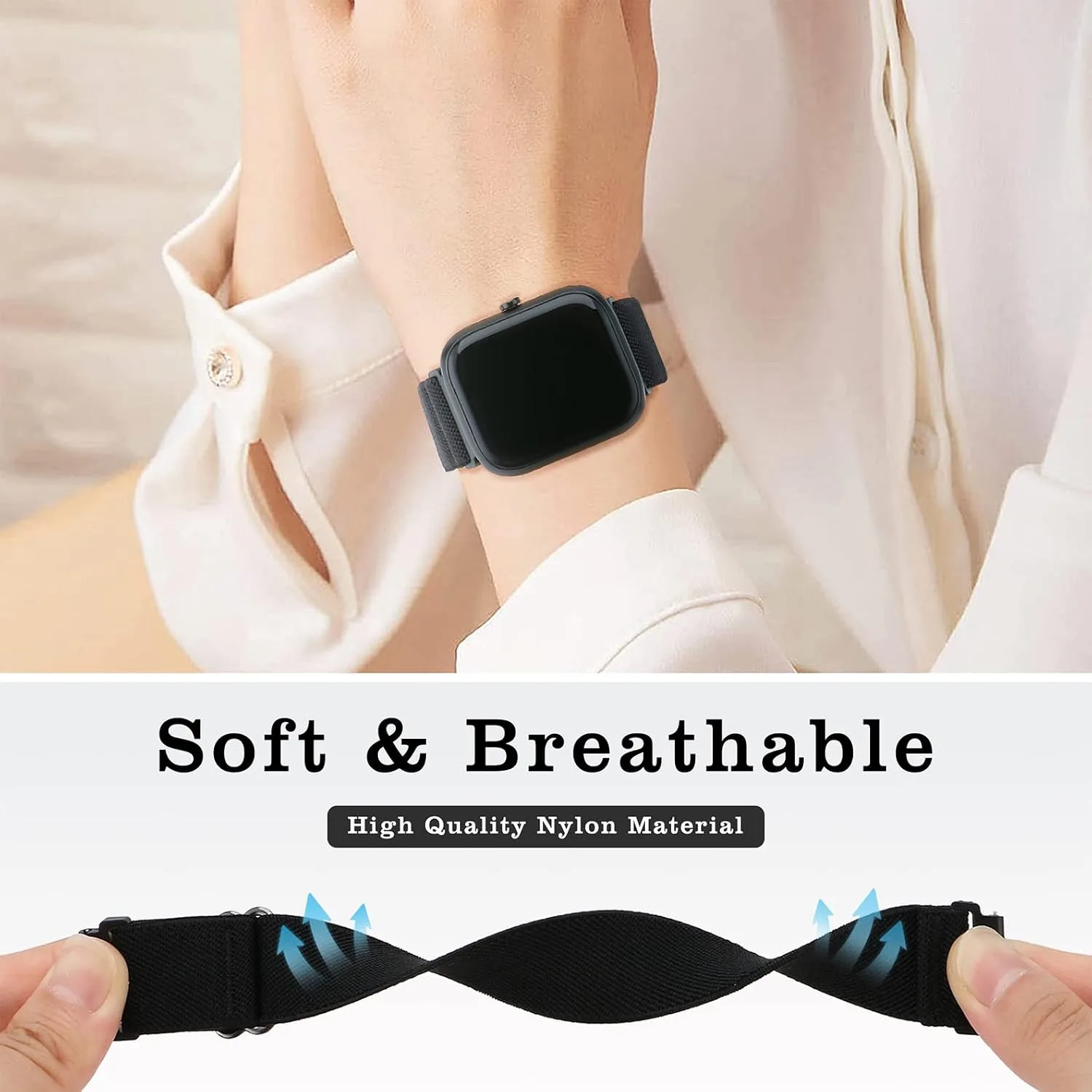 3 Pack Stretchy Nylon Band Compatible with SKG Smart Watch Bands for Women Men, Quick Release Soft Elastic Strap Replacement Wristbands for SKG-V7/SKG V7 Pro Smart Watch