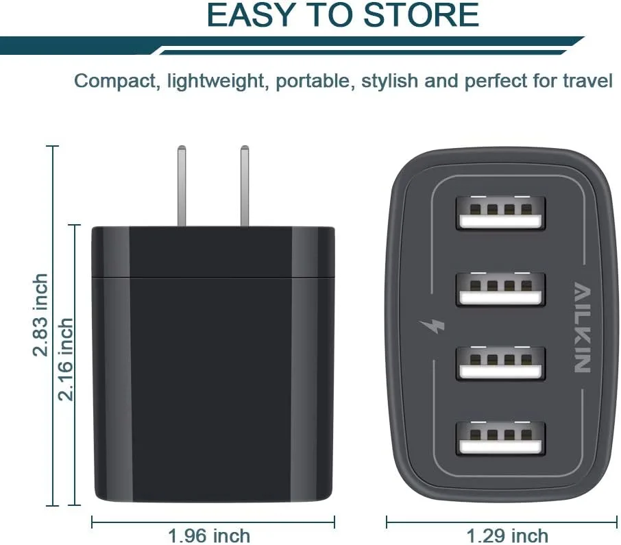 Wall Charger, USB Charger Adapter, AILKIN 4.8A 4Multi Port Fast Charging