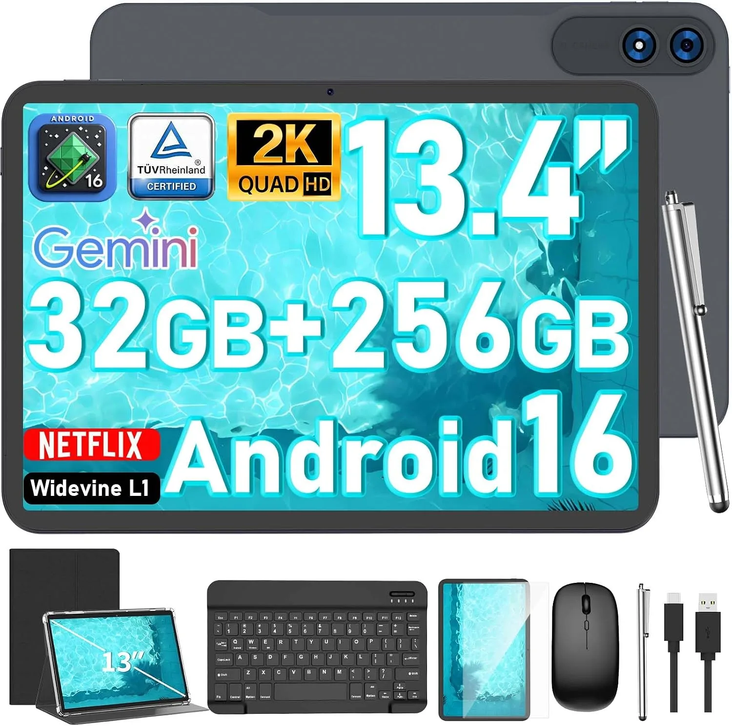 13 Inch Tablet - Android 16 Tablet with Keyboard - 32GB+256GB+2TB Expand