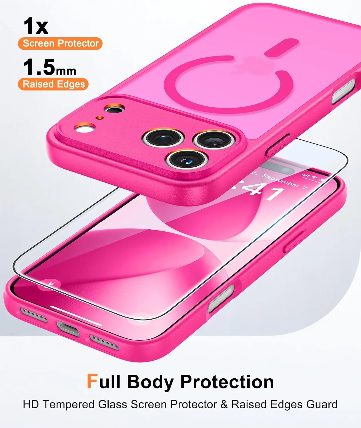 FNTCASE for iPhone 18 Pro Case / 17 Pro Case Fit for MagSafe Hot Pink