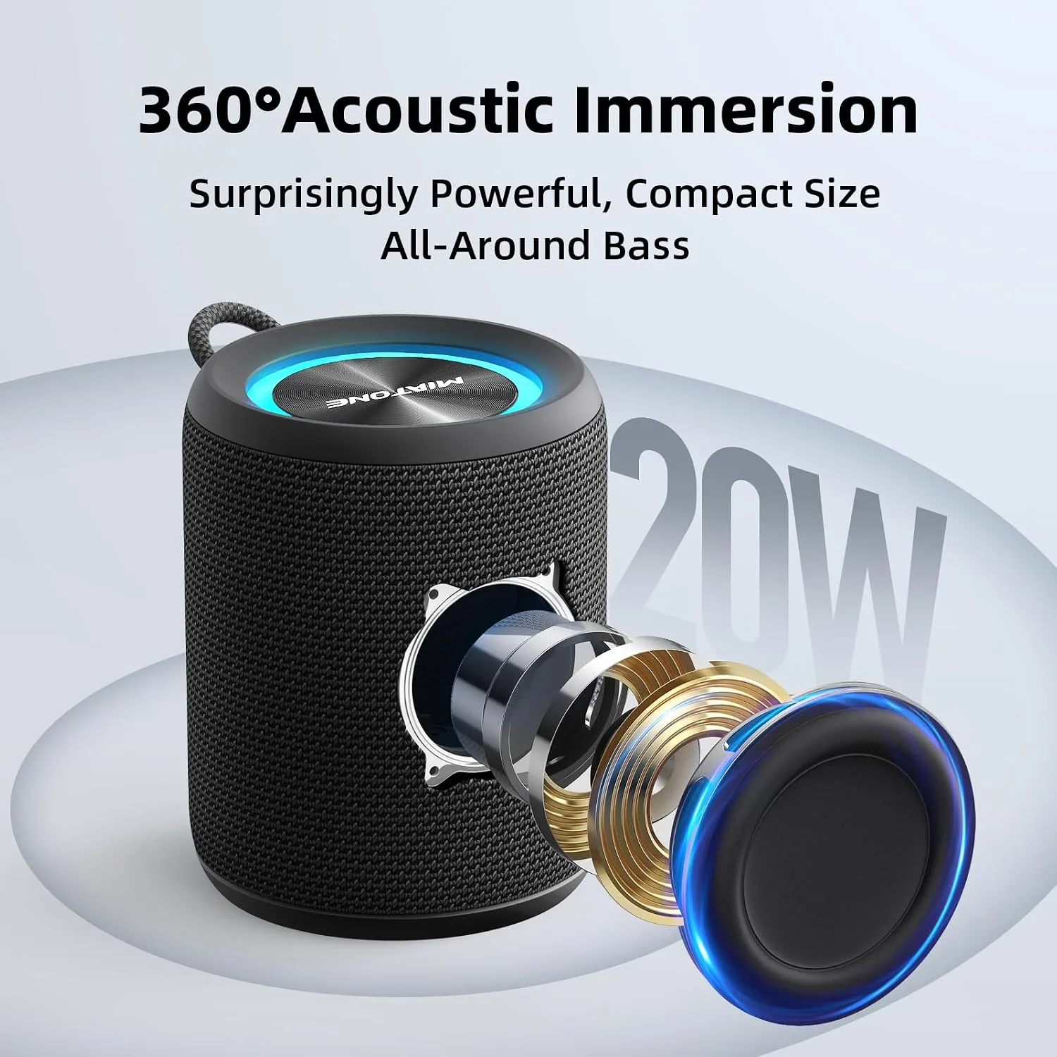 MIATONE Rush M - 20W Bluetooth Speaker IP67 Waterproof Speaker with Deep Bass, Portable Speakers for Beach Camping Accessories, Gifts for Men Fathers Him (Black)