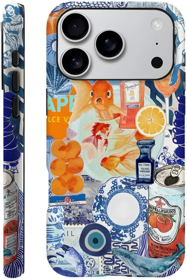 Case Compatible with iPhone 18 Pro/iPhone 17 Pro,Fall Prevention Hybrid 2-Layer Hard Shell Phone Cover for Girls Boys,Fish Orange Collage European