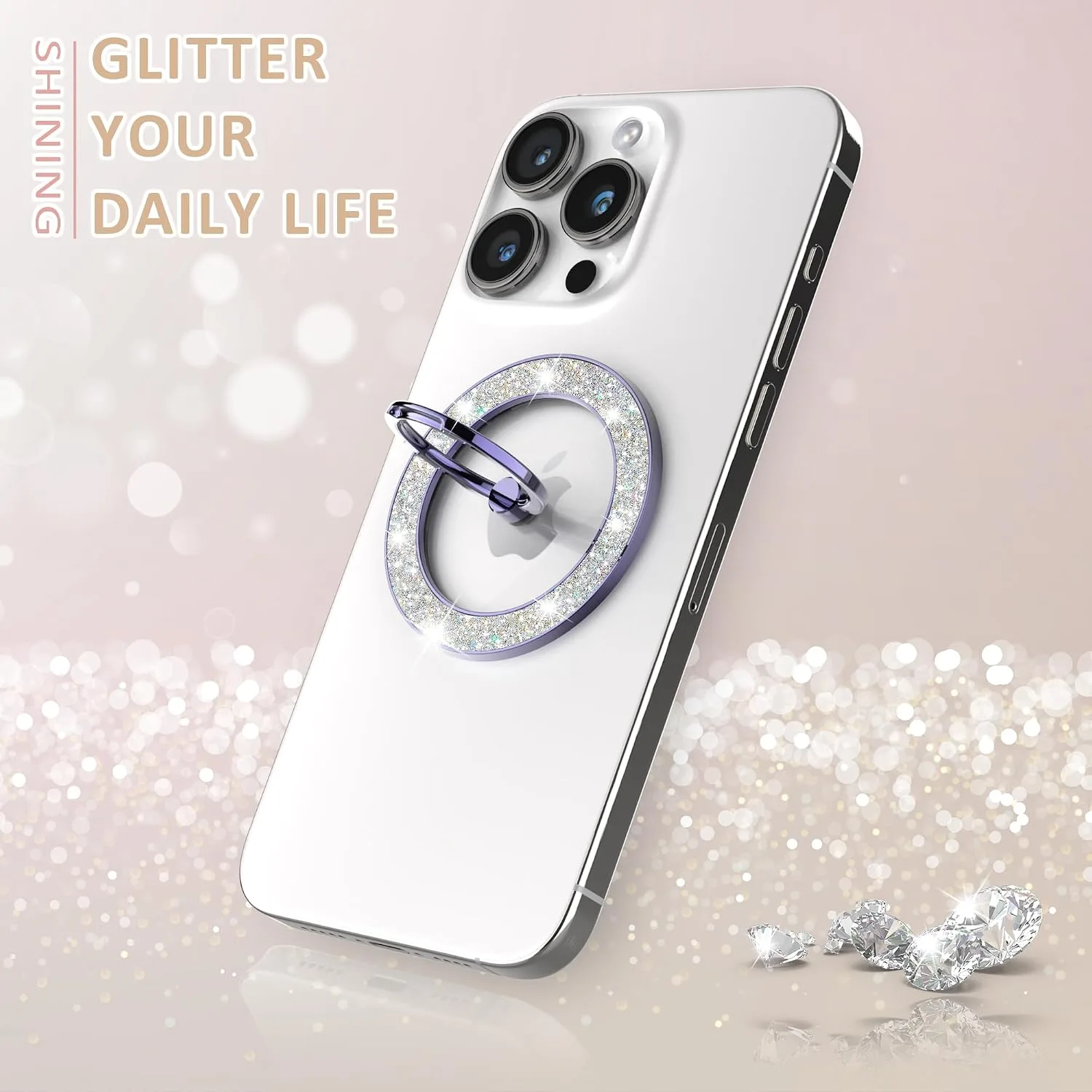 Pikabo Magnetic Phone Ring Holder for MagSafe, Glitter Phone Grip Stand