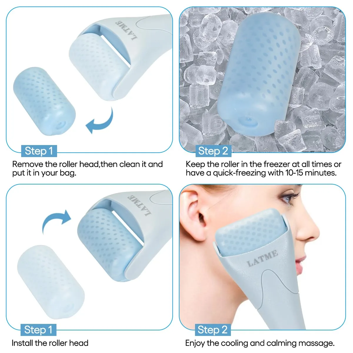LATME Ice Roller for Face Eyes,Womens Gifts,Face Massager Roller Puffiness Migraine Pain Relief and Minor Injury (Smoggy Blue)