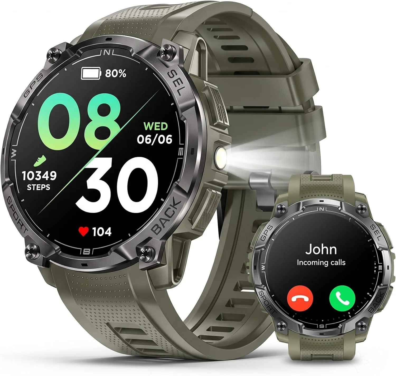 Military Smart Watch for Men, Built-in GPS, Bluetooth Call, 3ATM Waterproof