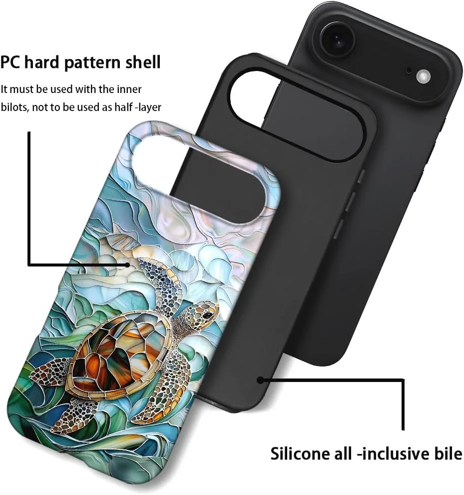 Case Compatible with iPhone 17 Air,Fall Prevention Hybrid 2-Layer Hard Shell Phone Cover for Girls Boys,Oceans Turtle Sea