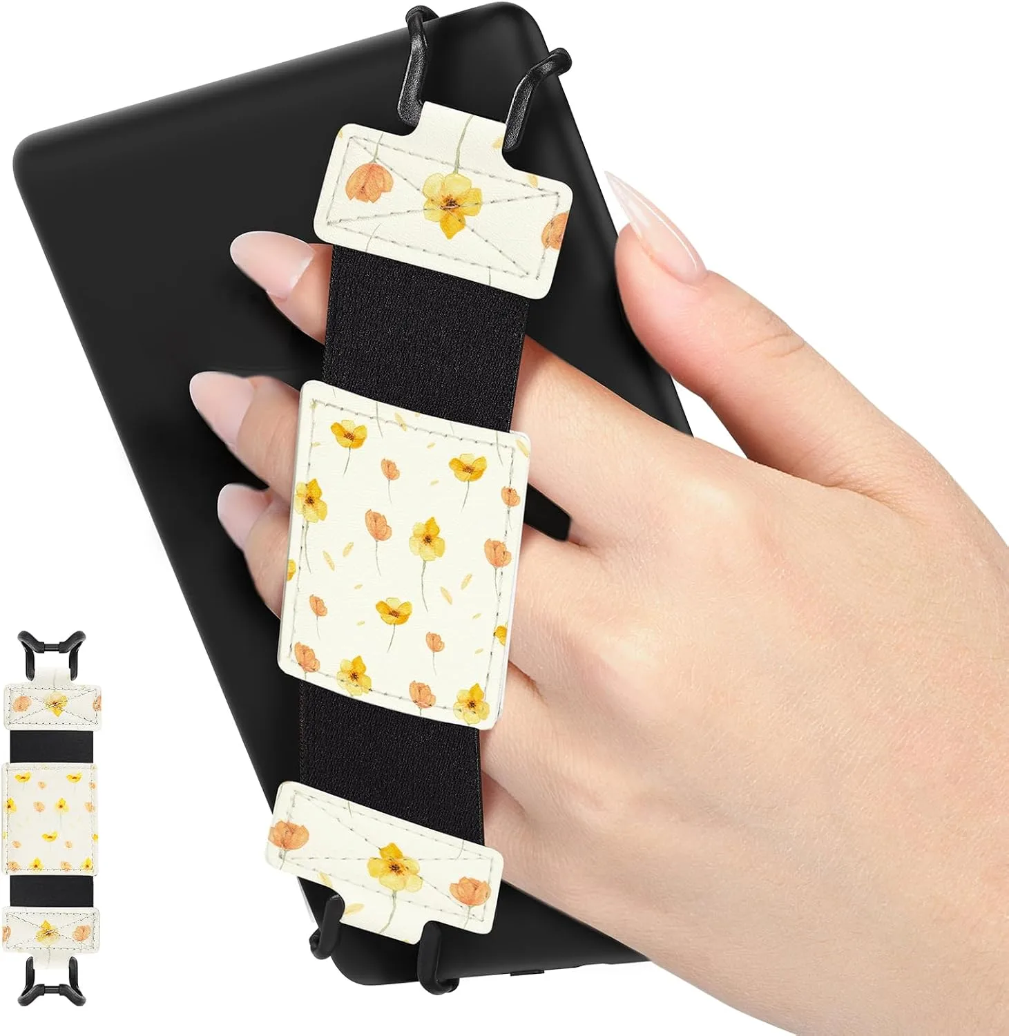 MoKo Soft Hand Strap for 6-8" Kindle eReaders Fire Tablet, Flower on White