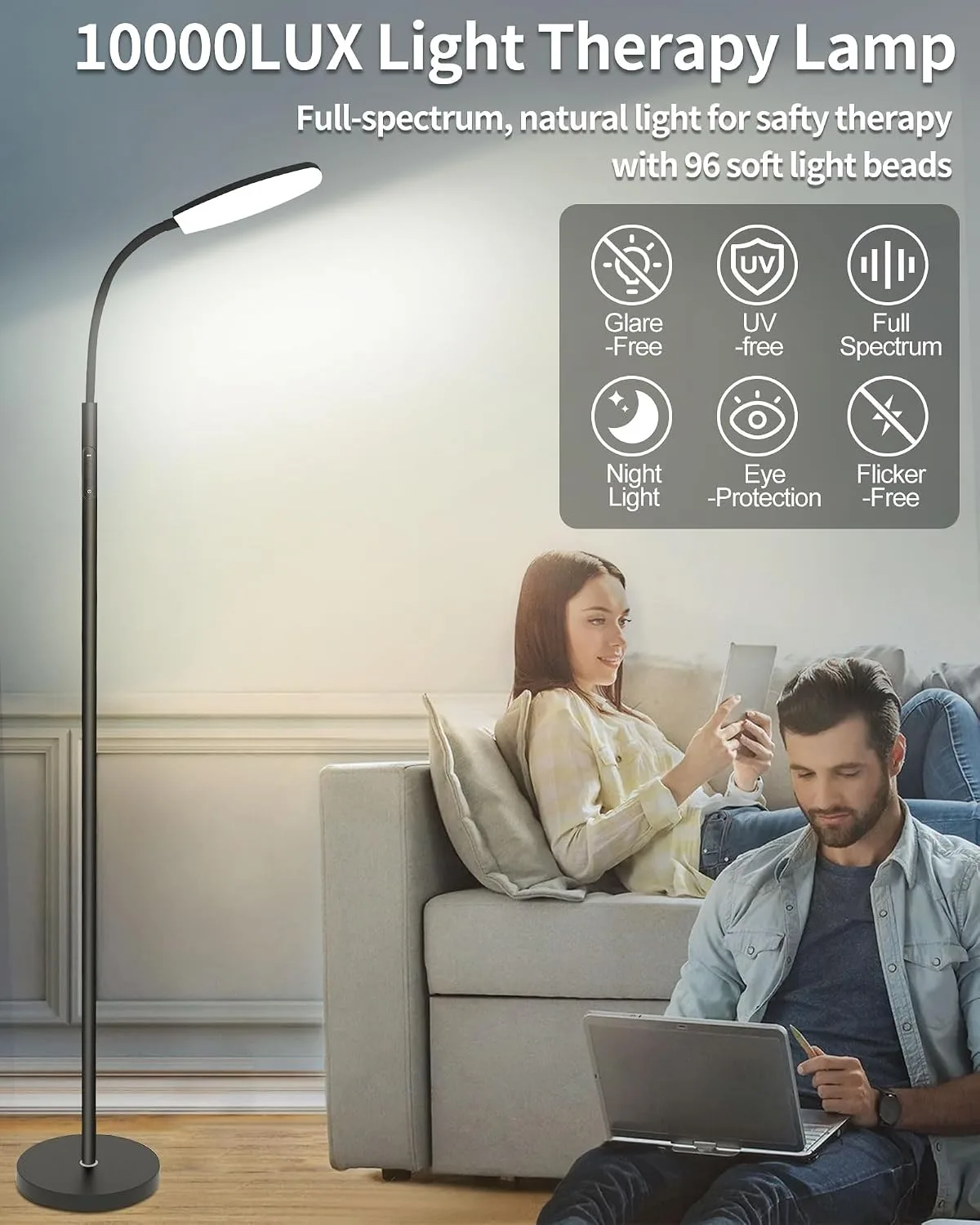 LanSuper 10000 Lux Light Therapy Happy Lamp, UV-Free Sunlight Floor Lamp