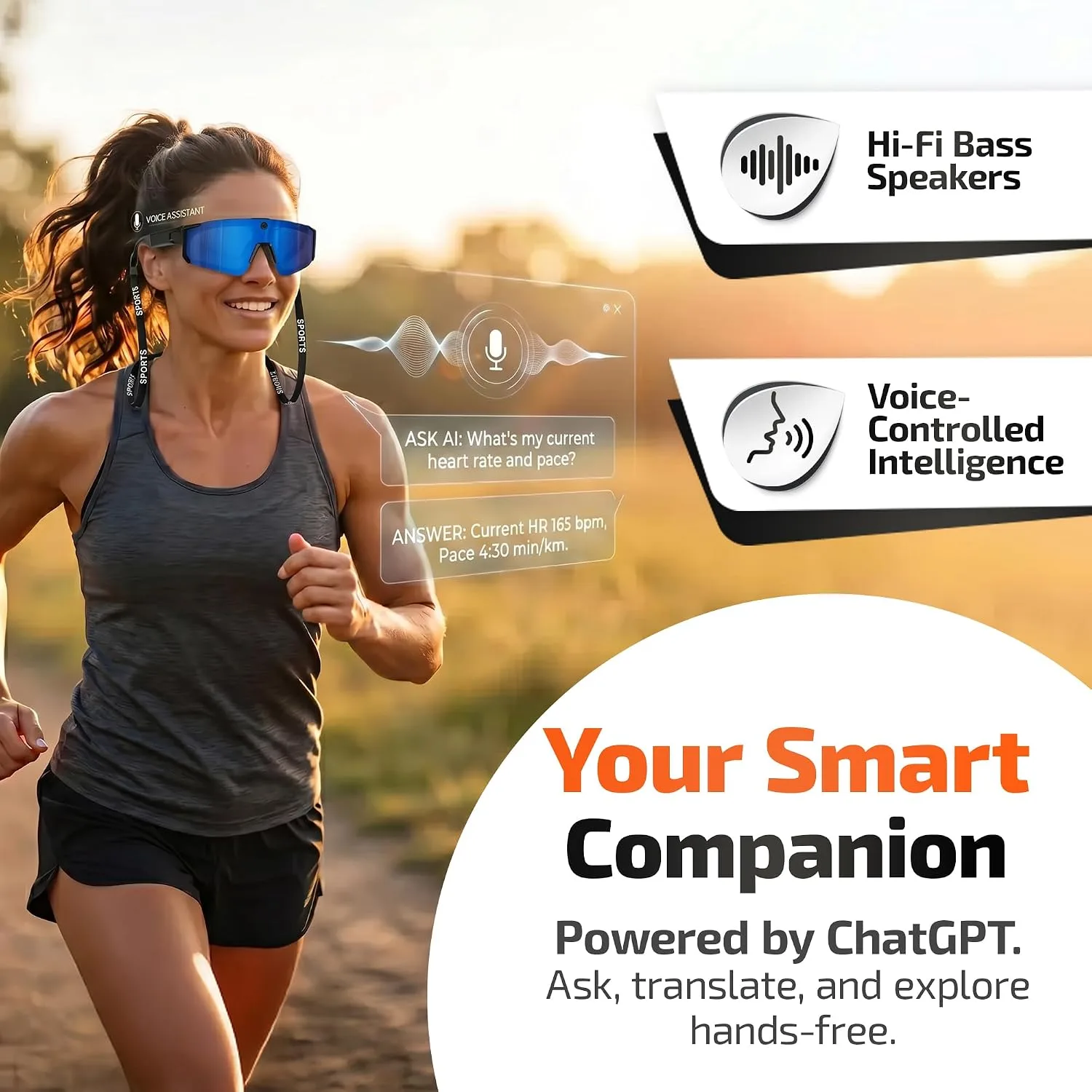 AI Smart Glasses with 32MP & 1200P Video Camera,Waterproof Recording,Voice Assistant,Open-Ear Audio,Dual Mic Noise Reduction,EIS Stabilization,Lightweight & Comfortable Outdoor Sports (Blue)