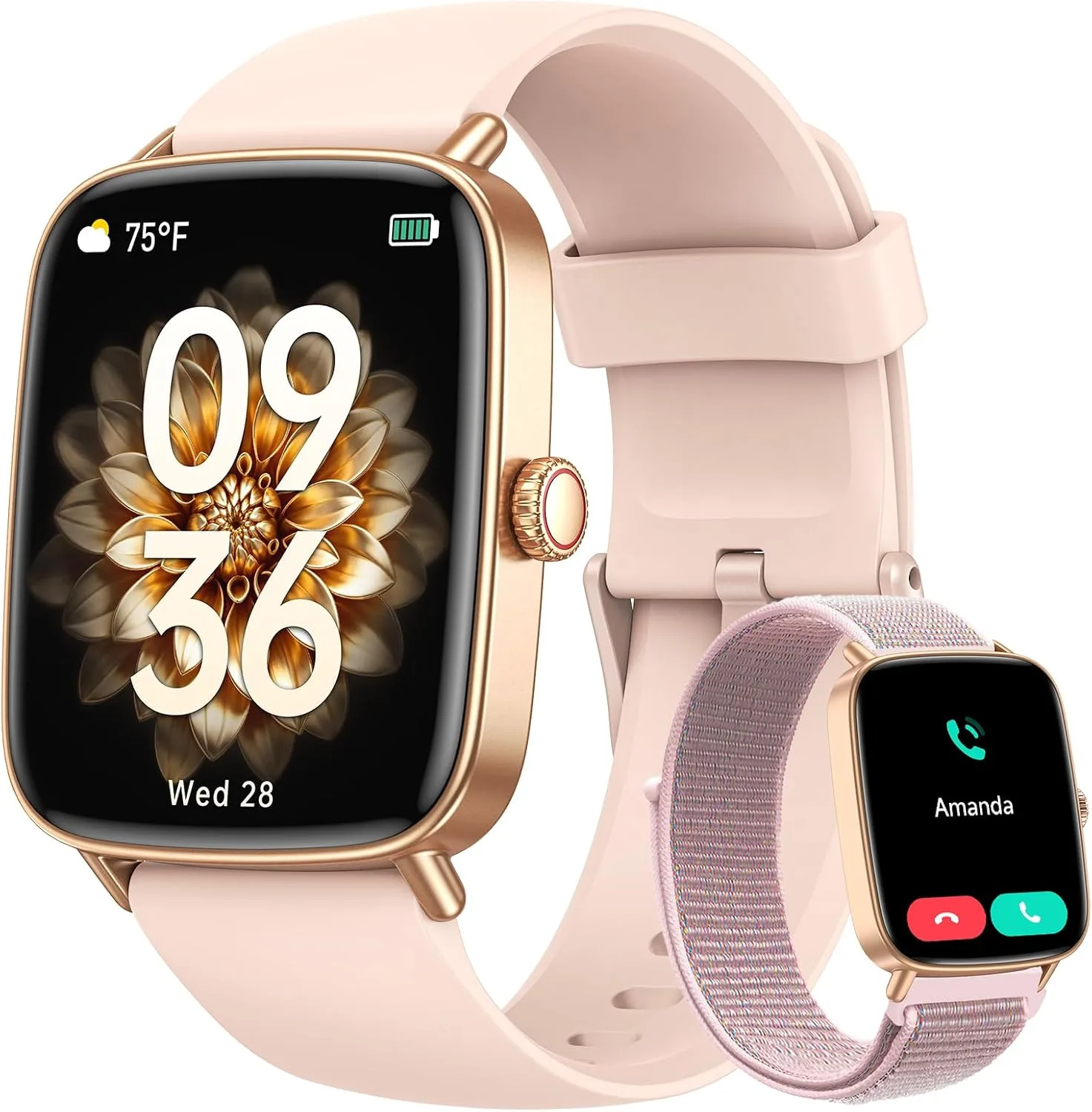Smart Watch for Women, 2 Bands Health and Fitness Watch for iPhone/Android, Make Call and Message Notice, 24/7 Heart Rate/Sleep/SpO2 Tracker, 1.85" HD Smartwatch with 120 Sport Modes, IP68 Waterproof