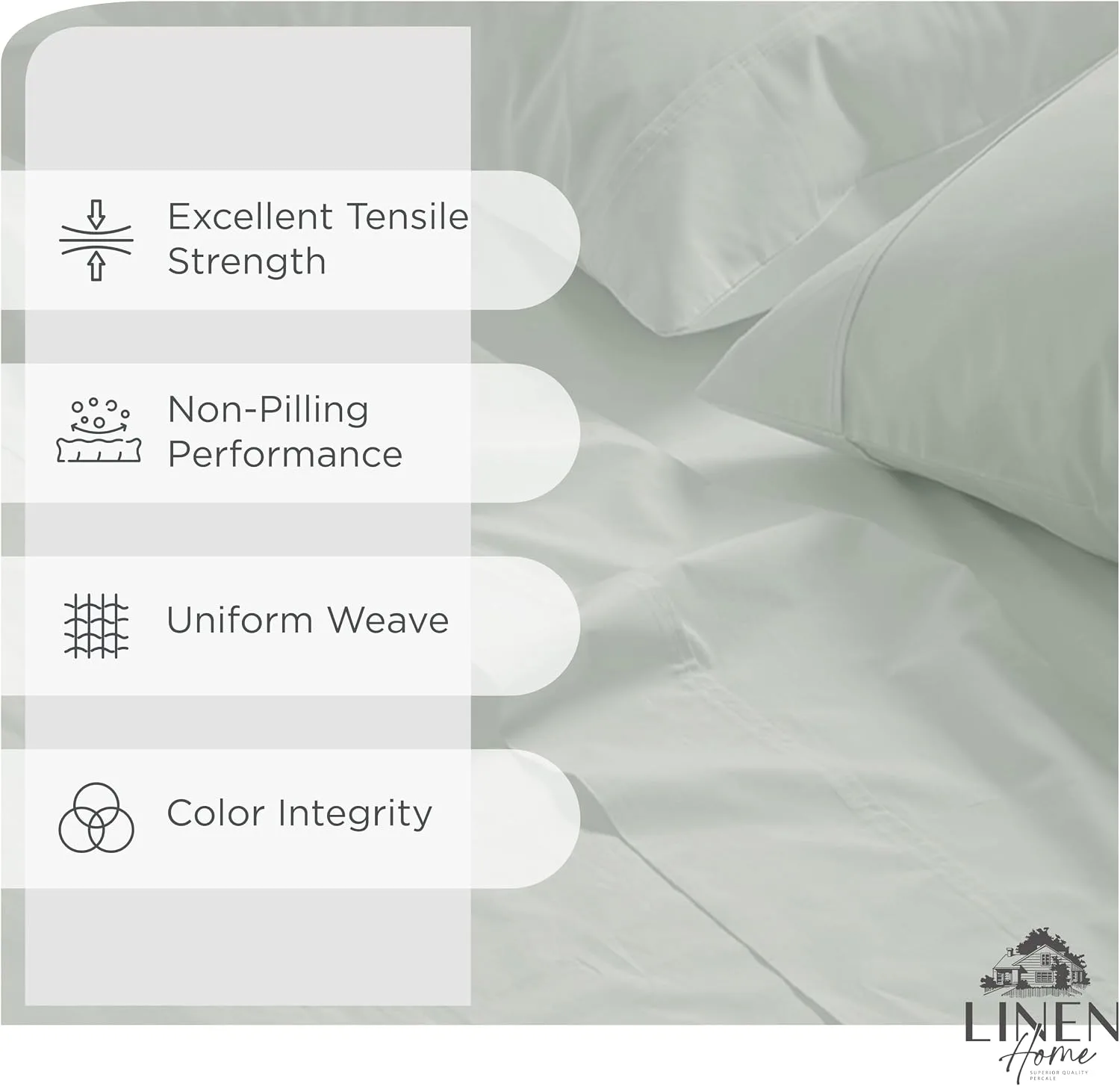 Linen Home 3 Piece Twin Size 100% Cotton Percale Sheet Set, Dove Grey