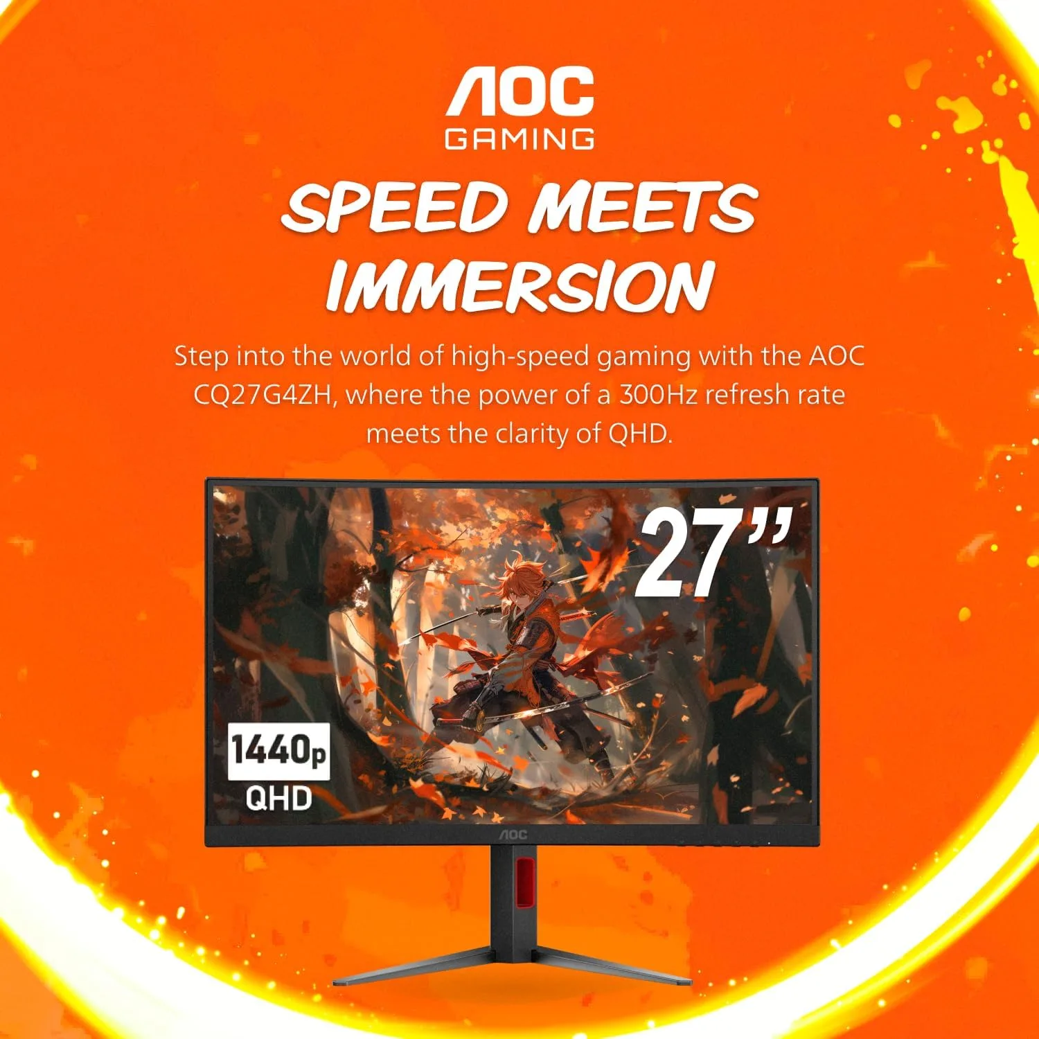 AOC 27 Inch Curved Gaming Monitor 2K QHD 300Hz VA 0.3ms, CQ27G4ZH