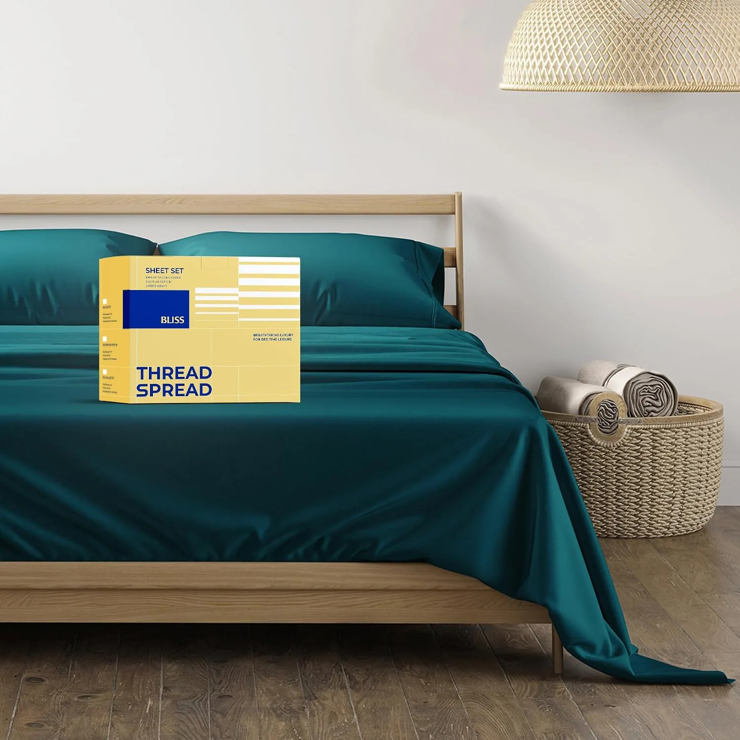 THREAD SPREAD Egyptian Cotton Sheets King Size - 600 Series Bliss Collection Sheets King Luxury Sheet King Size (4 PC, Teal) 16" Deep Pocket, Soft, Cooling Sateen Hotel Bed Sheet Sets