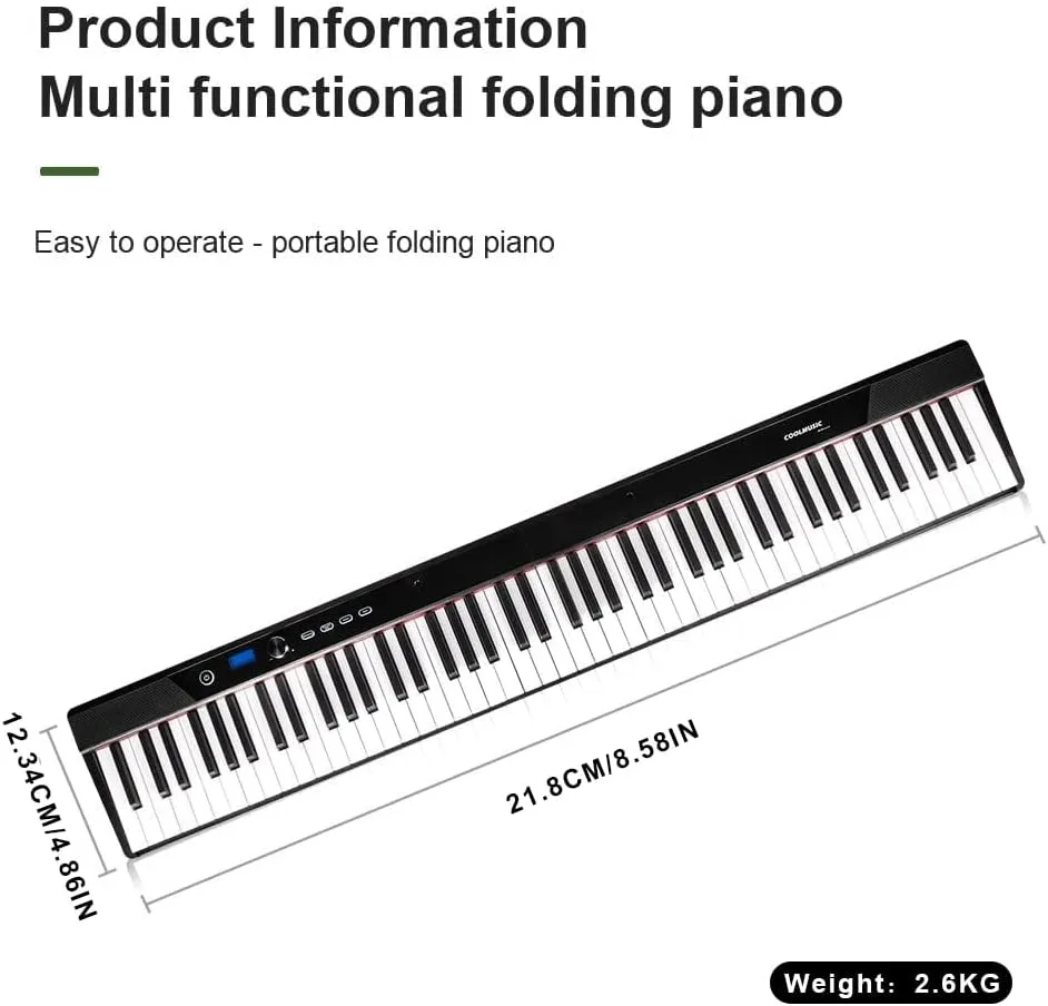 Coolmusic Folding Piano Keyboard 88 Keys, Portable Electric Keyboard with MIDI, Full Size Digital Piano, Wood Grain, Semi-Weighted, Rechargeable, with Storage Bag for Beginner