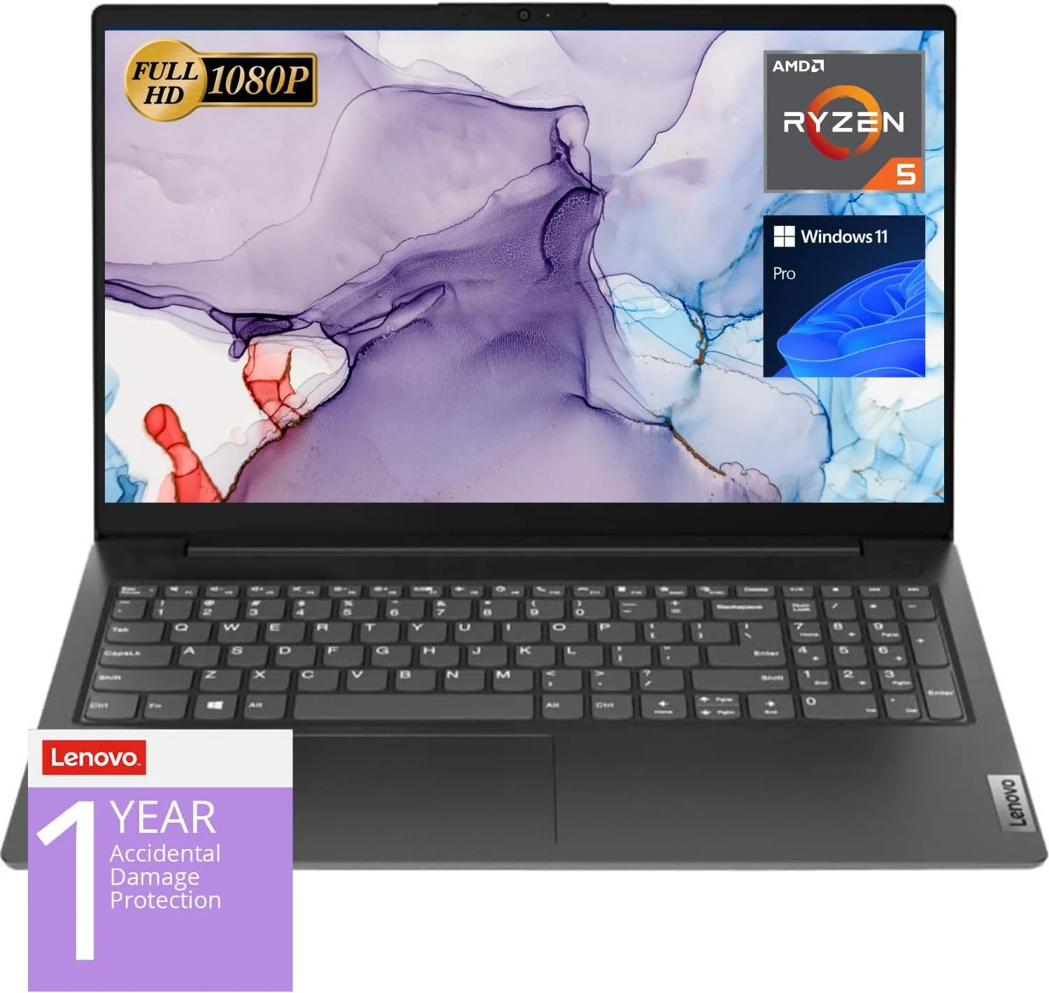 Lenovo V15 Laptop, 15.6" FHD Display, AMD Ryzen 5 5500U Processor (Beat i7-1065G7), 16GB RAM, 2TB SSD, RJ-45, Numeric Keypad, Wi-Fi, Windows 11 Pro, Additional 1 Yr ADP