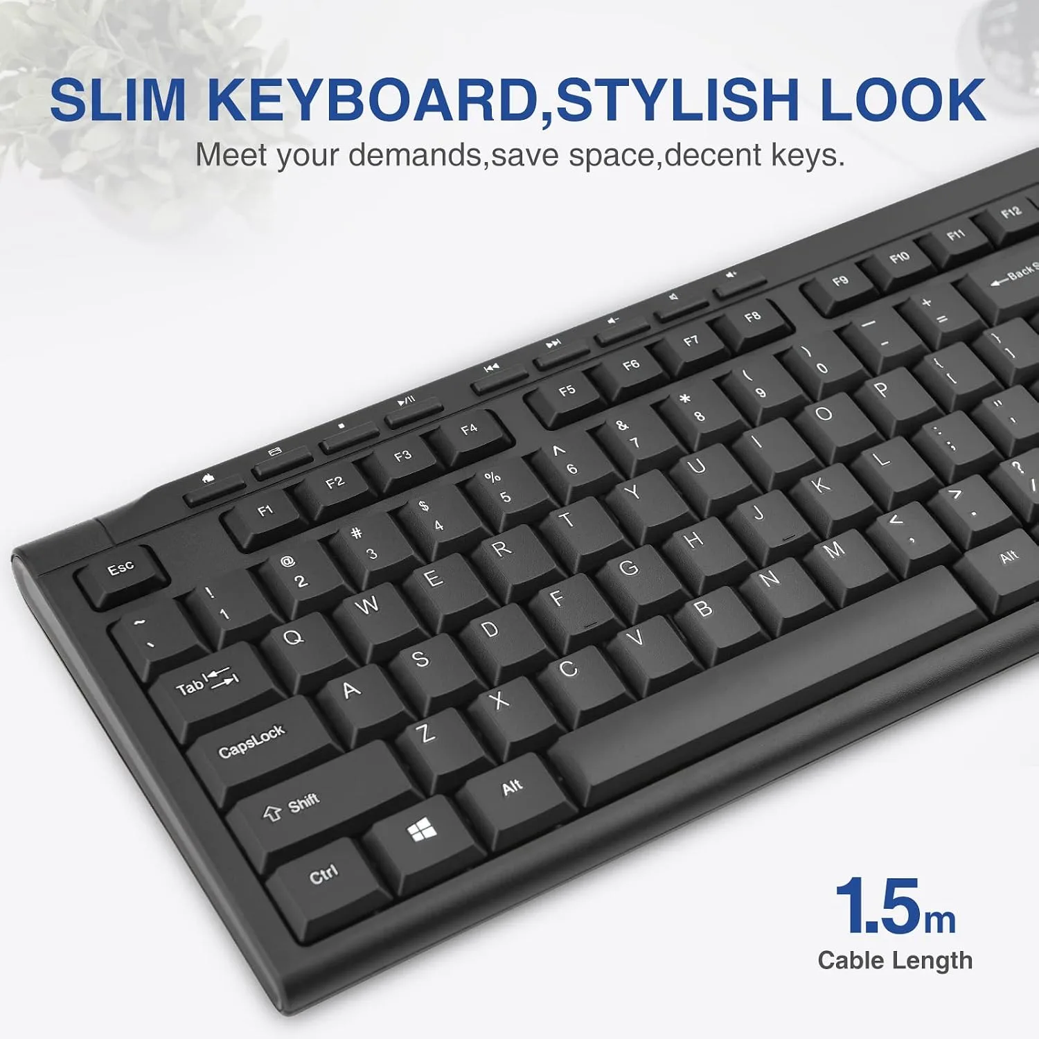 Rii RK907 Ultra-Slim Compact USB Wired Keyboard for MAC and PC-Black(1PCS)