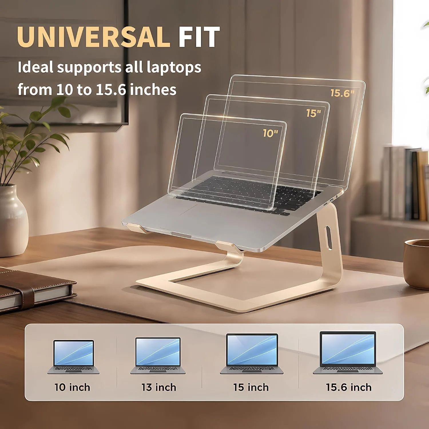 Orionstar Ergonomic Laptop Stand, Aluminum Riser, 10-15.6", Gold