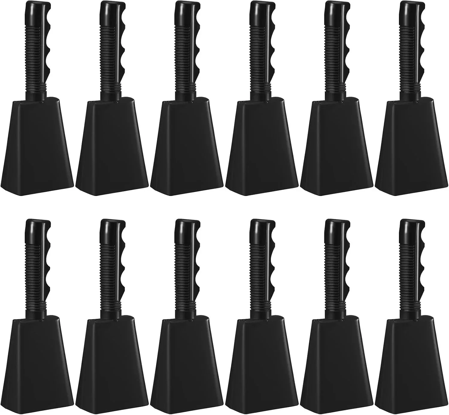 Fiada 12 Pcs Cow Bell 8 Inch Noise Makers for Sporting Events Loud Hand Bell Musical Cheering Cowbell with Handle for Football Classroom Graduation School Events (Black)