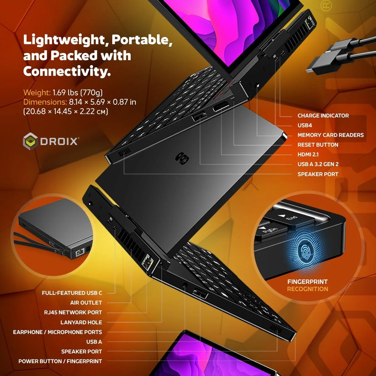 GPD Pocket 4: Mini Laptop with AMD Ryzen 7 8840U CPU, Radeon 780M GPU, 16GB LPDDR5X RAM, 2TB PCIe Gen4 SSD, 8.8 Inch 2.5K 144Hz Display, Wi-Fi 6E, Bluetooth 5.3, Modular AI Handheld PC