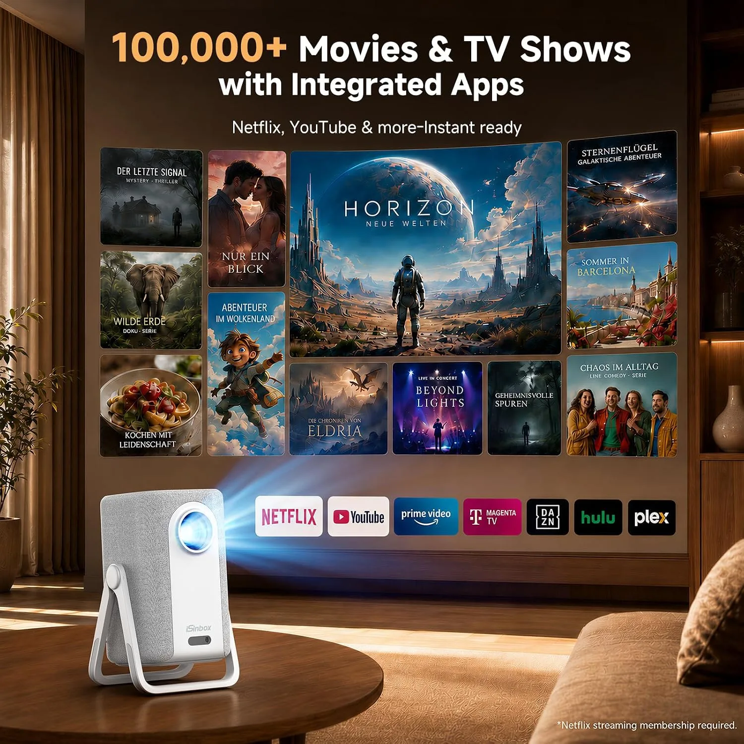 iSinbox Short Throw Projector 4K, Now with Netflix, Auto Focus, 40W Dolby