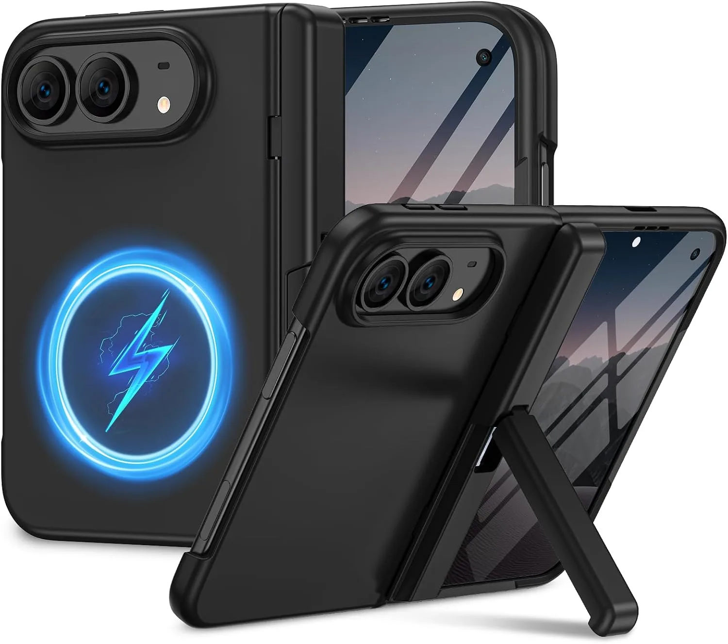 Magnetic for iPhone Duo Case with Screen Protector & Hidden Kickstand Black