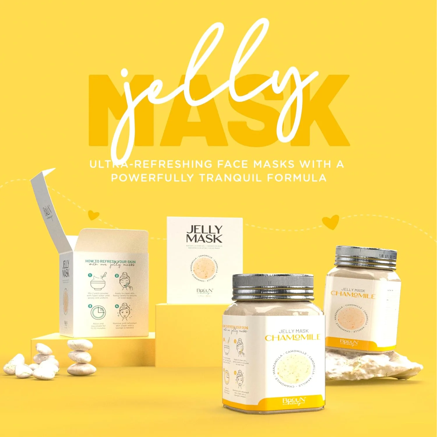 BRÜUN Peel-Off Chamomile Jelly Mask for Face Care – A 23 fl oz Rubber Mask Jar for 30 to 35 Treatments – A Skin Care Moisturizing Gel Mask of Spa Set for Men, Women and Adults