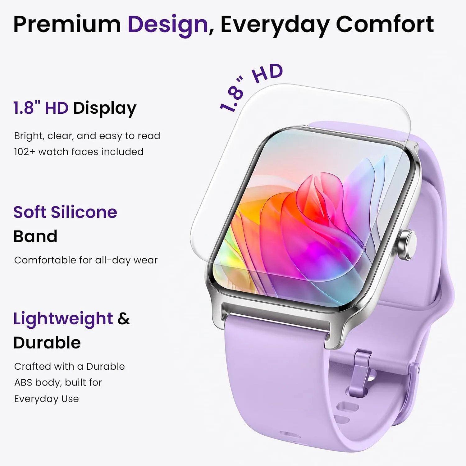 Fitpolo Smart Watches for Women Men, Alexa Built-in 1.8" Fitness Tracker Watch for Android iOS, Waterproof Activity Trackers with 100 Sports, GPS via Phone, Heart Rate Sleep SpO2 Monitor - Purple
