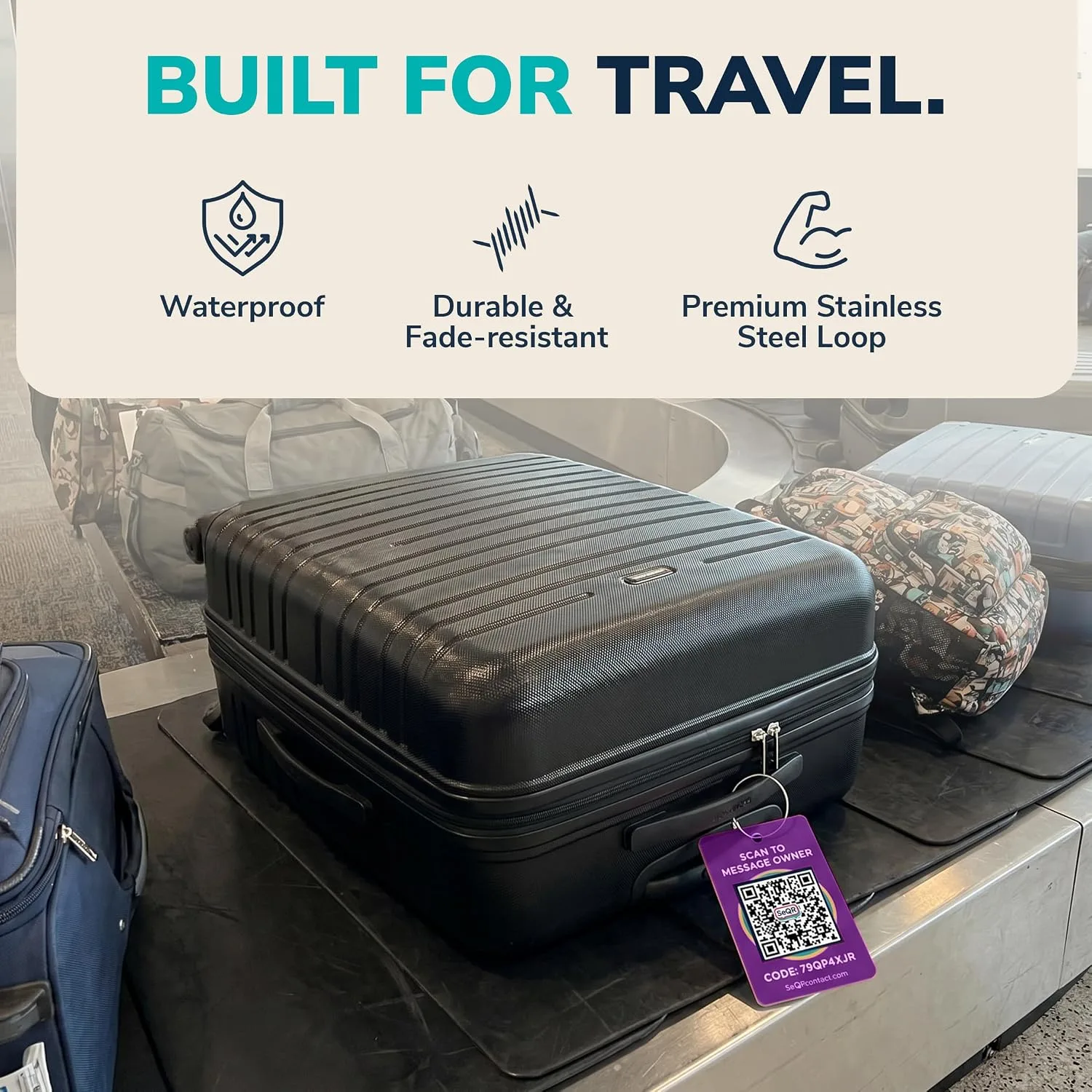Smart Luggage Tags | Privacy QR Code Luggage Tag, Purple, 2-Pack