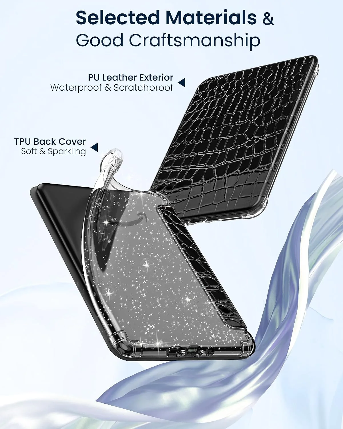 MoKo Case for 7" Kindle Paperwhite 12th Gen & Colorsoft,Crocodile Black